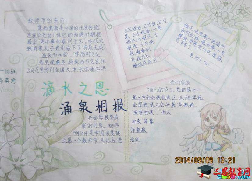 庆祝教师节手抄报-滴水之恩，涌泉相报
